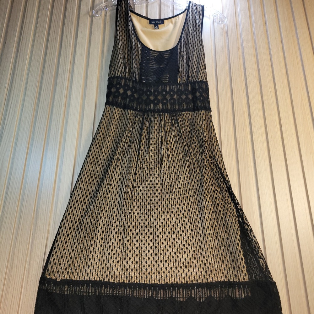 Max Edition Black Lace Overlay Empire Waist Sleeveless Cocktail Dress Small